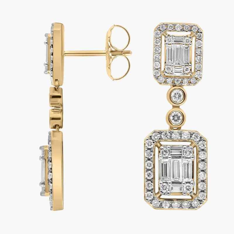 Diamond Cluster Statement Drop Earrings In 14K Yellow Gold (2 Ct. Tw.)