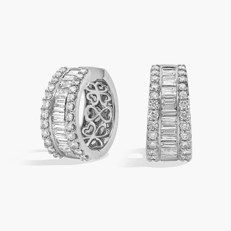 Baguette Diamond Channel Hoop Earrings In 14K White Gold (2 Ct. Tw.)