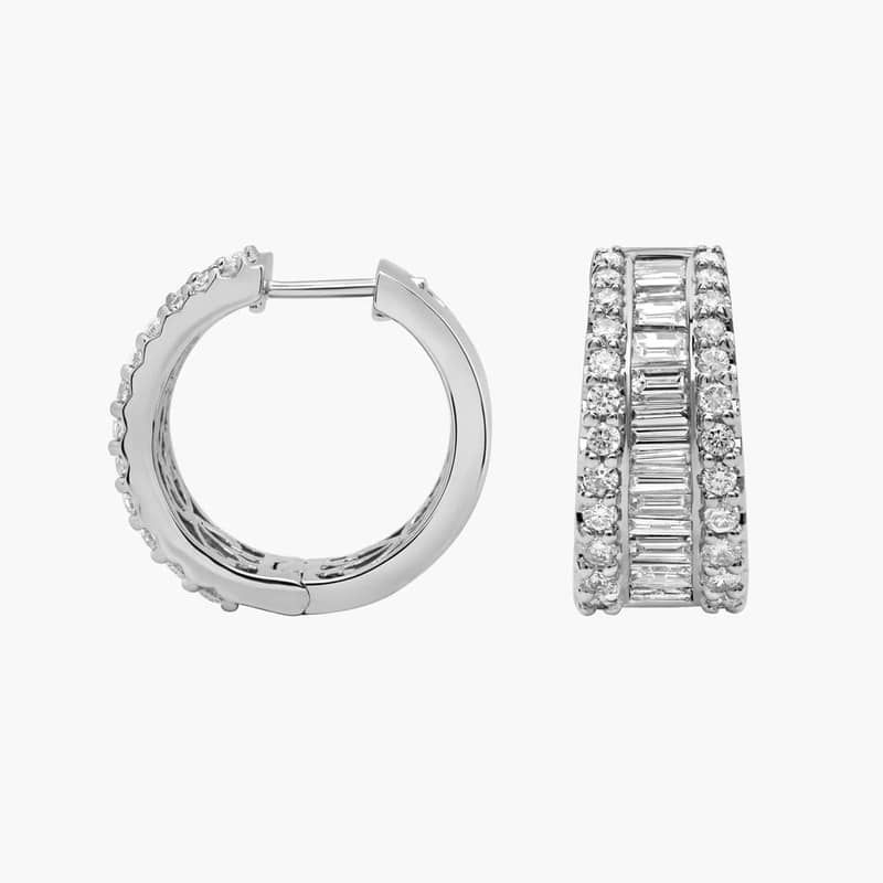 Baguette Diamond Channel Hoop Earrings In 14K White Gold (2 Ct. Tw.)