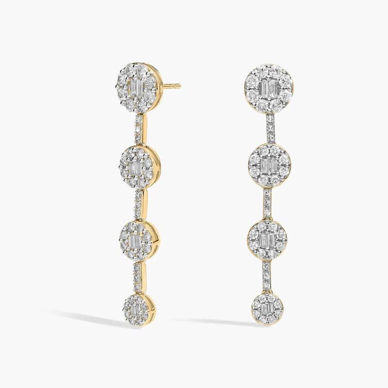 Diamond Disk Cluster Drop Earrings In 14K Yellow Gold (1 1/2 Ct. Tw.)