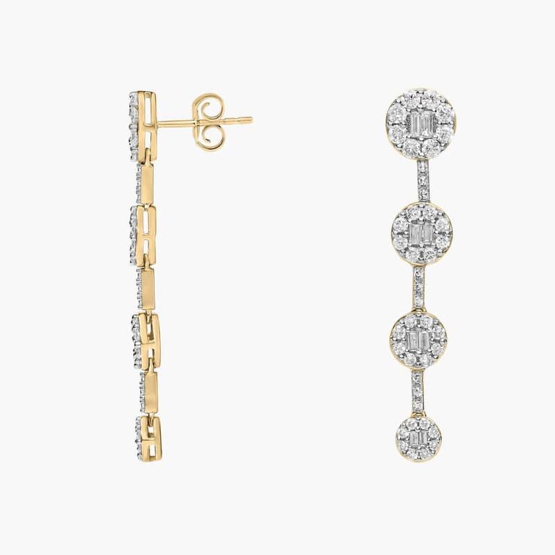 Diamond Disk Cluster Drop Earrings In 14K Yellow Gold (1 1/2 Ct. Tw.)
