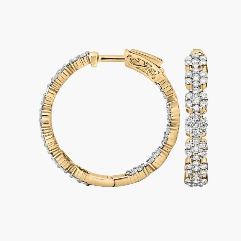 Diamond Flower Cluster Eternity Hoop Earrings In 14K Yellow Gold (2 1/2 Ct. Tw.)