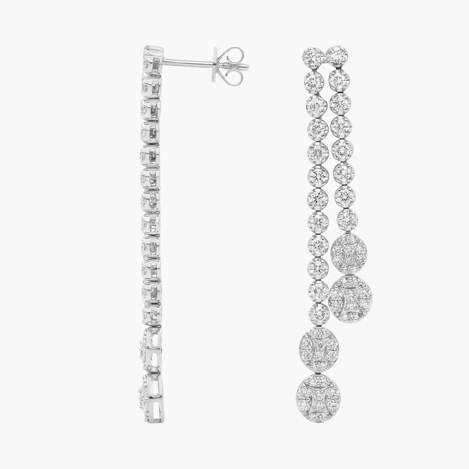 Double Row Composite Diamond Drop Earrings in 14k White Gold (2 Ct. Tw.)