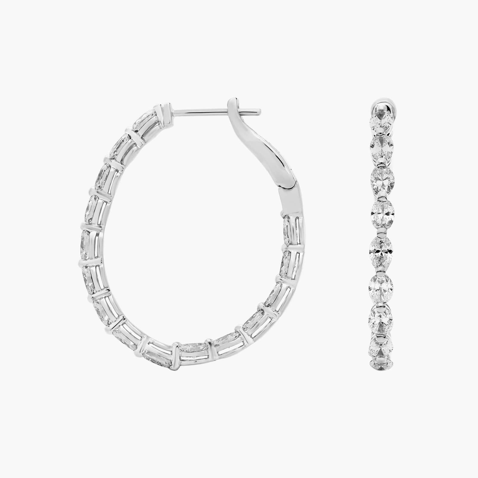 Oval Cut Shared Prong Diamond Eternity Hoops in 14k White Gold (4 1/4 Ct. Tw.)