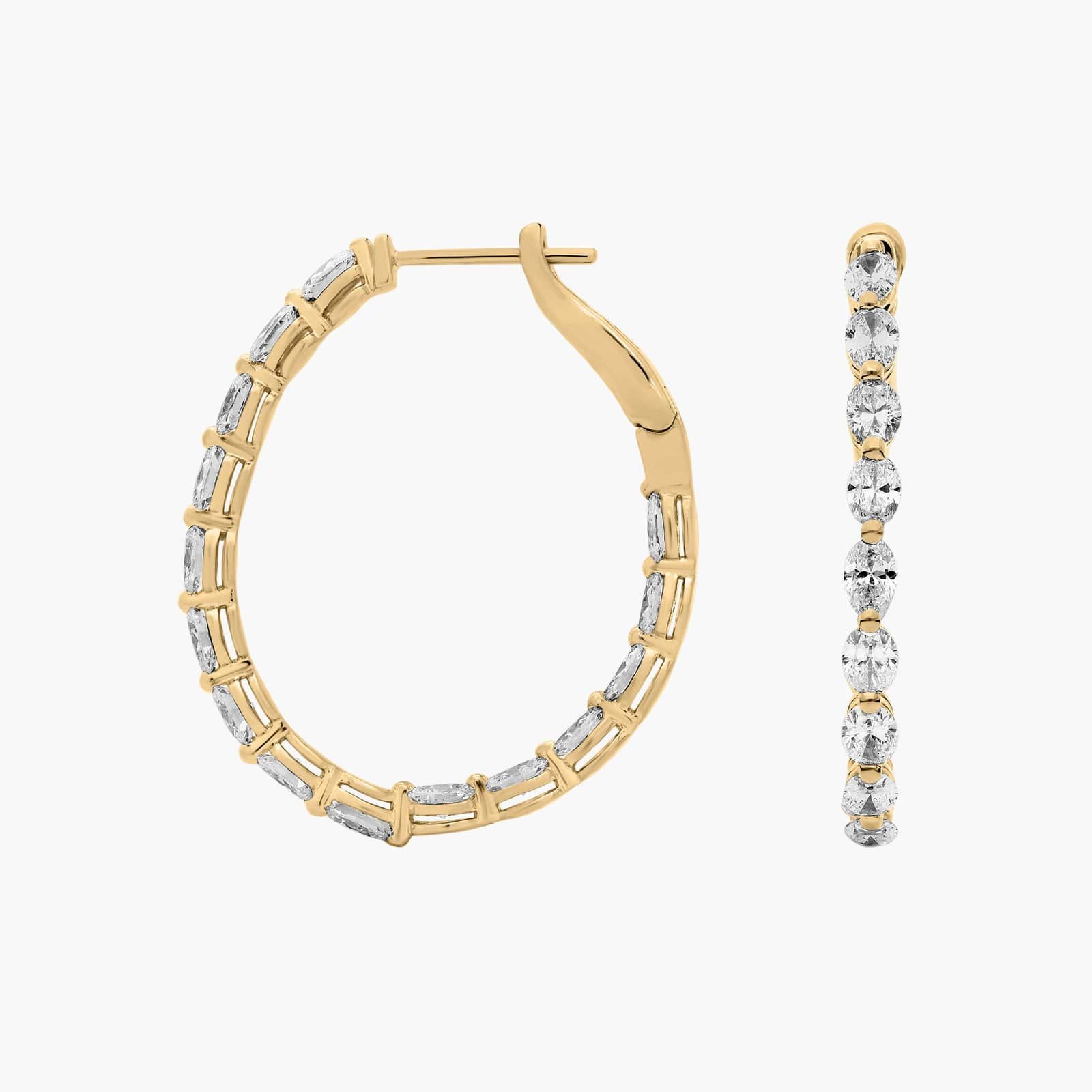 Oval Cut Shared Prong Diamond Eternity Hoops in 14k Yellow Gold (4 1/4 Ct. Tw.)