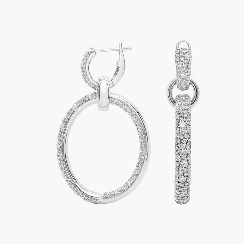 Diamond Mosaic Dangle Hoop Earring in 14k White Gold (4 Ct. Tw)