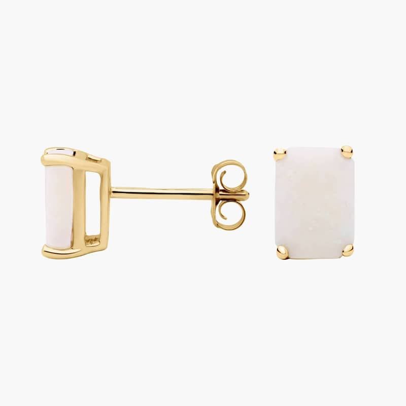 Emerald Cut Birthstone Opal Stud Earrings in 14K Yellow Gold (7x5mm)