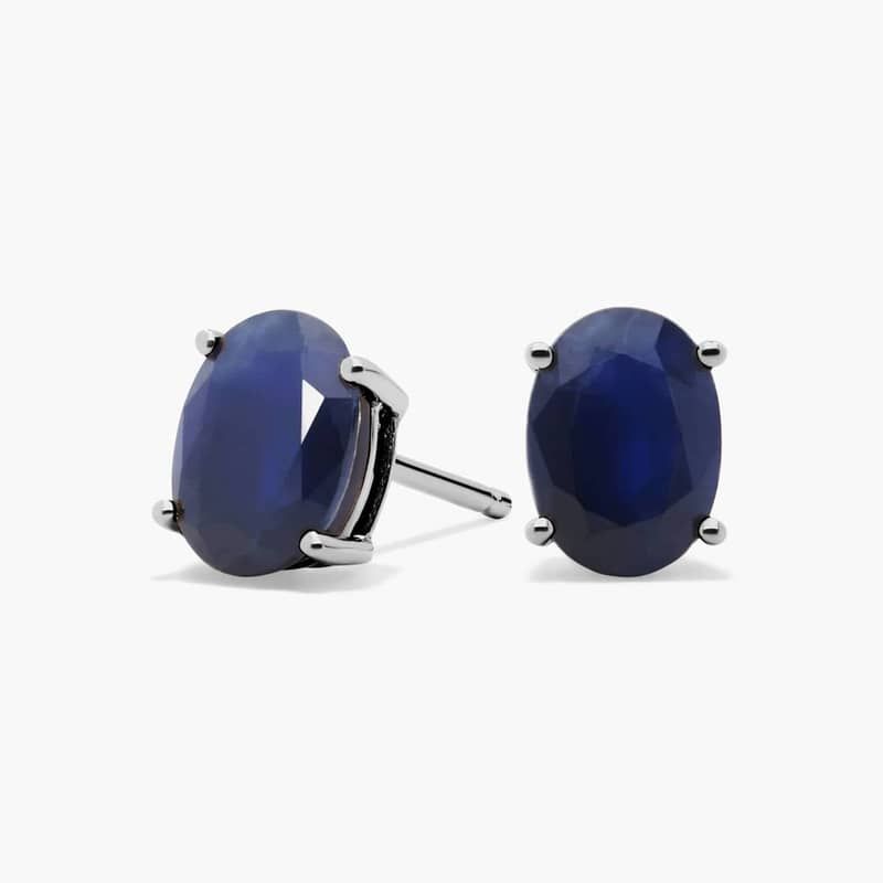 Oval Birthstone Sapphire Stud Earrings in 14K White Gold (7x5mm)
