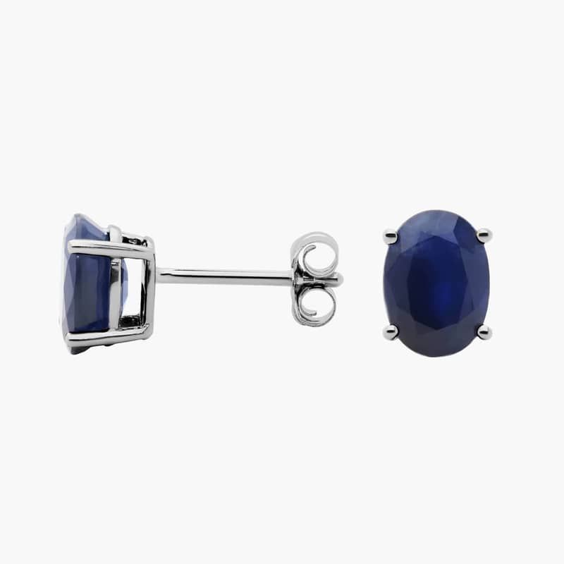 Oval Birthstone Sapphire Stud Earrings in 14K White Gold (7x5mm)