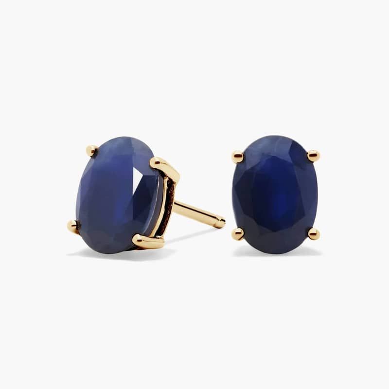 Oval Birthstone Sapphire Stud Earrings in 14K Yellow Gold (7x5mm)