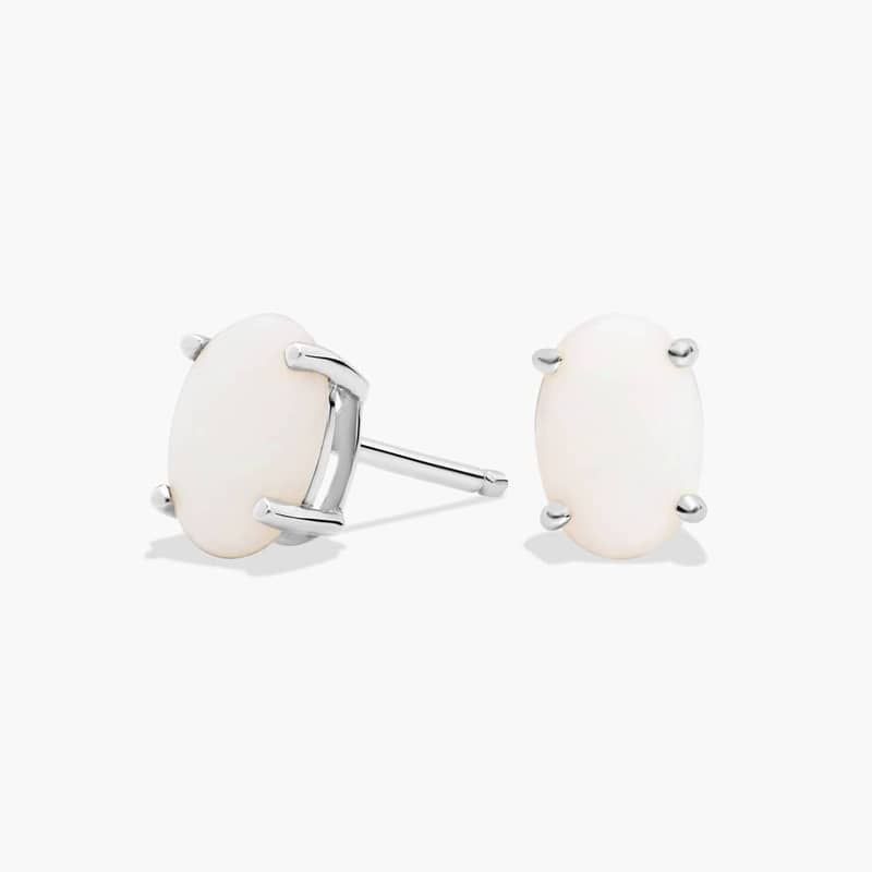 Oval Birthstone Opal Stud Earrings in 14K White Gold (7x5mm)