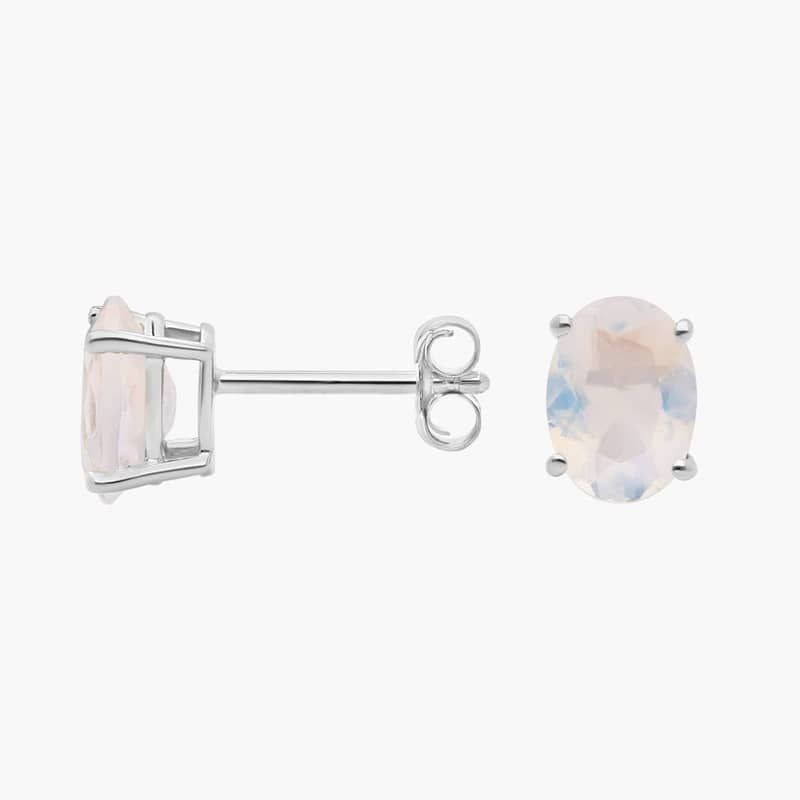 Oval Birthstone Moonstone Stud Earrings in 14K White Gold (7x5mm)