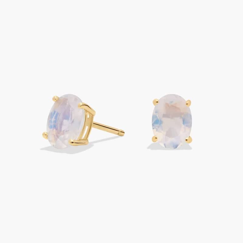 Oval Birthstone Moonstone Stud Earrings in 14K Yellow Gold (7x5mm)