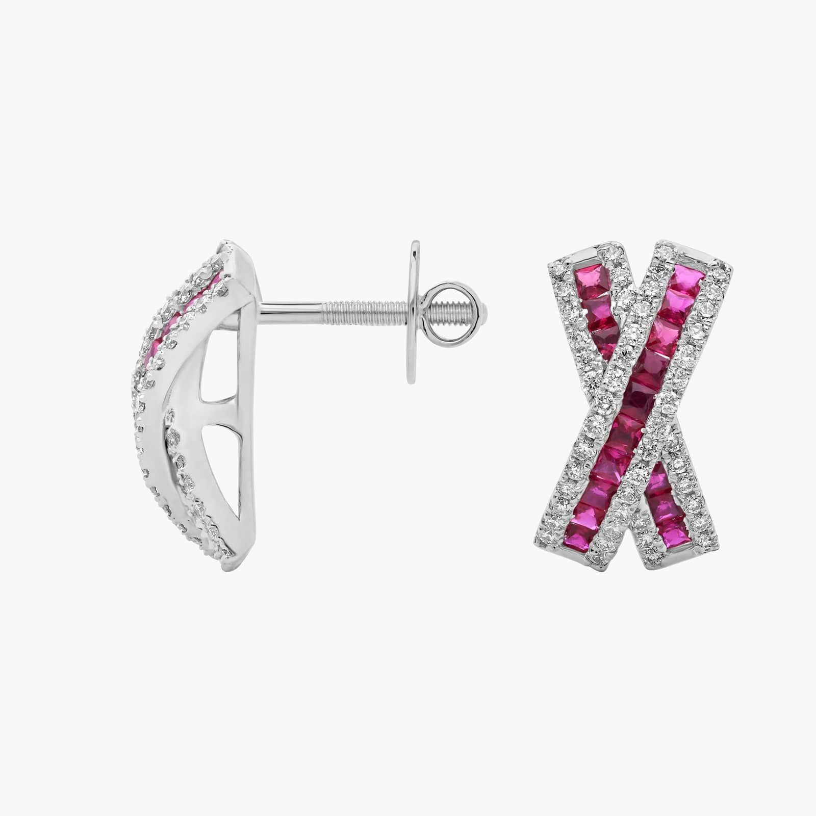 Ruby and Diamond Crossover X Earrings in 14k White Gold (1/2 Ct. Tw.)