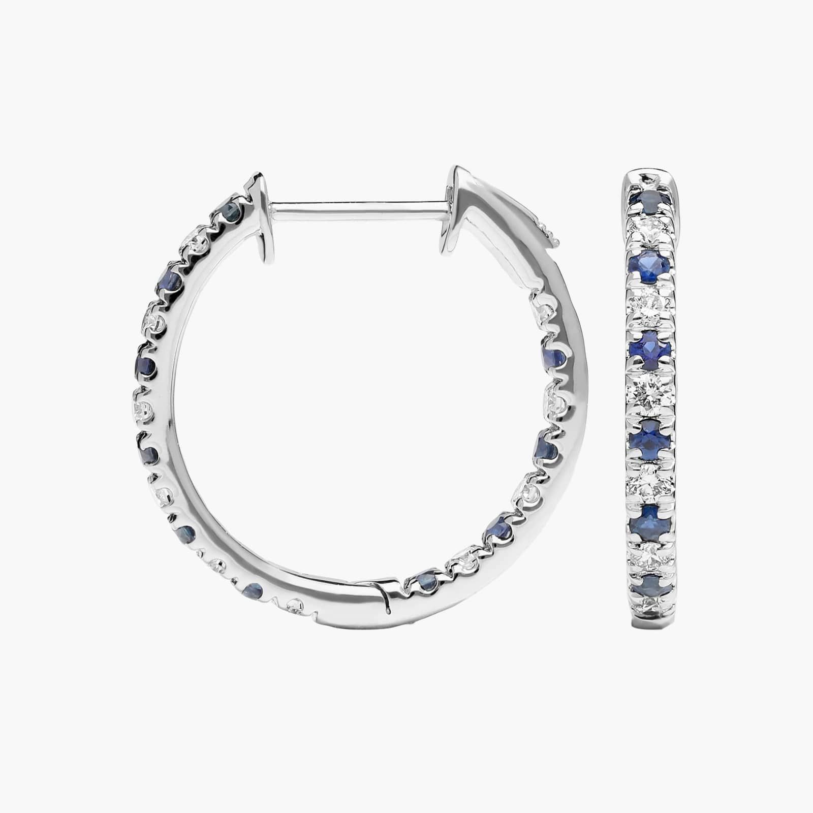 Sapphire and Diamond Inside Out Hoop Earrings in 14K White Gold
