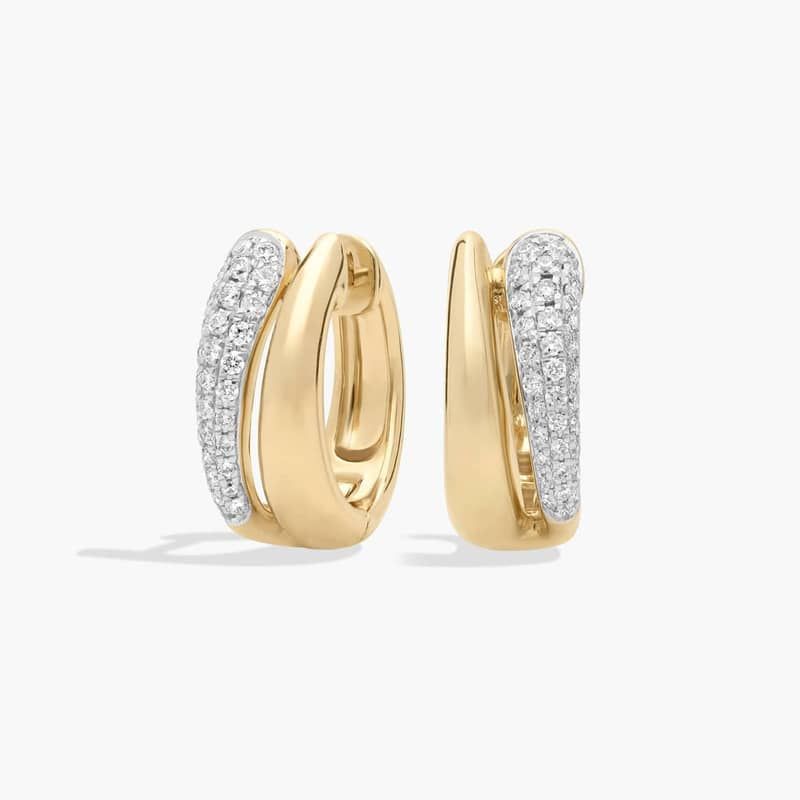 Two-Toned Contour Pavé Huggie Earrings in 14K Yellow Gold (1/3 Ct. Tw.)