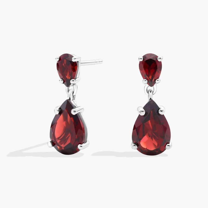 Garnet Teardrop Drop Earring in Sterling Silver (10x7mm)