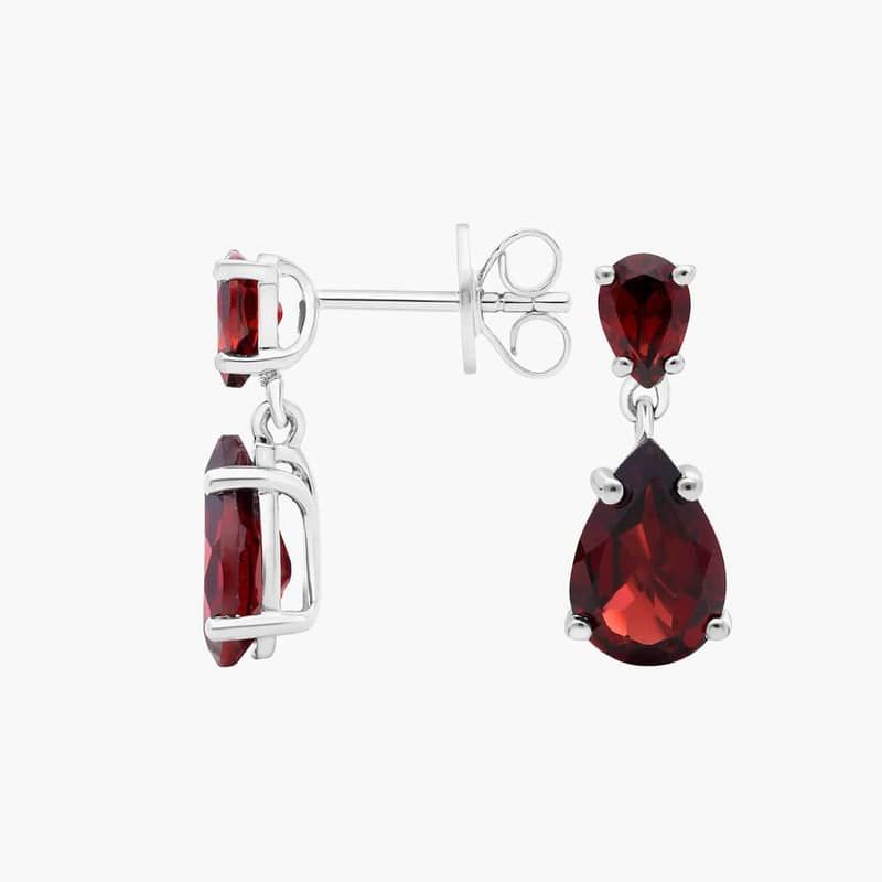 Garnet Teardrop Drop Earring in Sterling Silver (10x7mm)