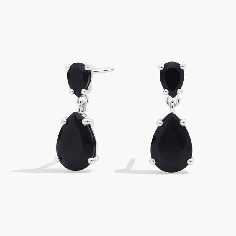 Black Onyx Teardrop Drop Earring in Sterling Silver (10x7mm)