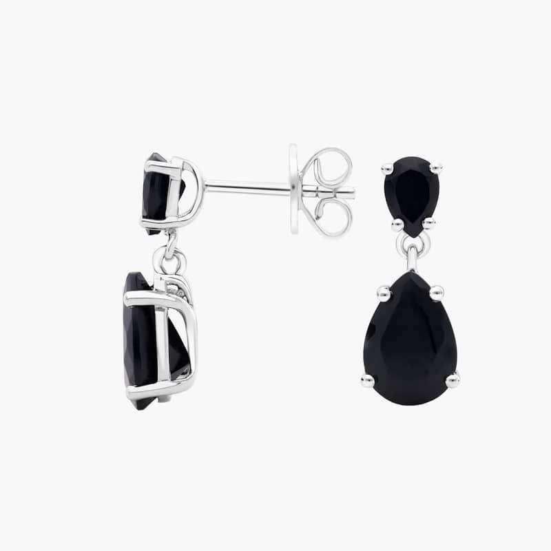 Black Onyx Teardrop Drop Earring in Sterling Silver (10x7mm)