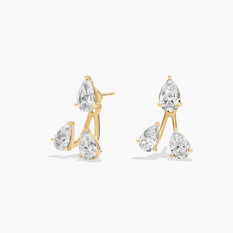 Lab Grown Pear Diamond Jacket Stud Earrings in 18K Yellow Gold (3 1/2 Ct. Tw.)