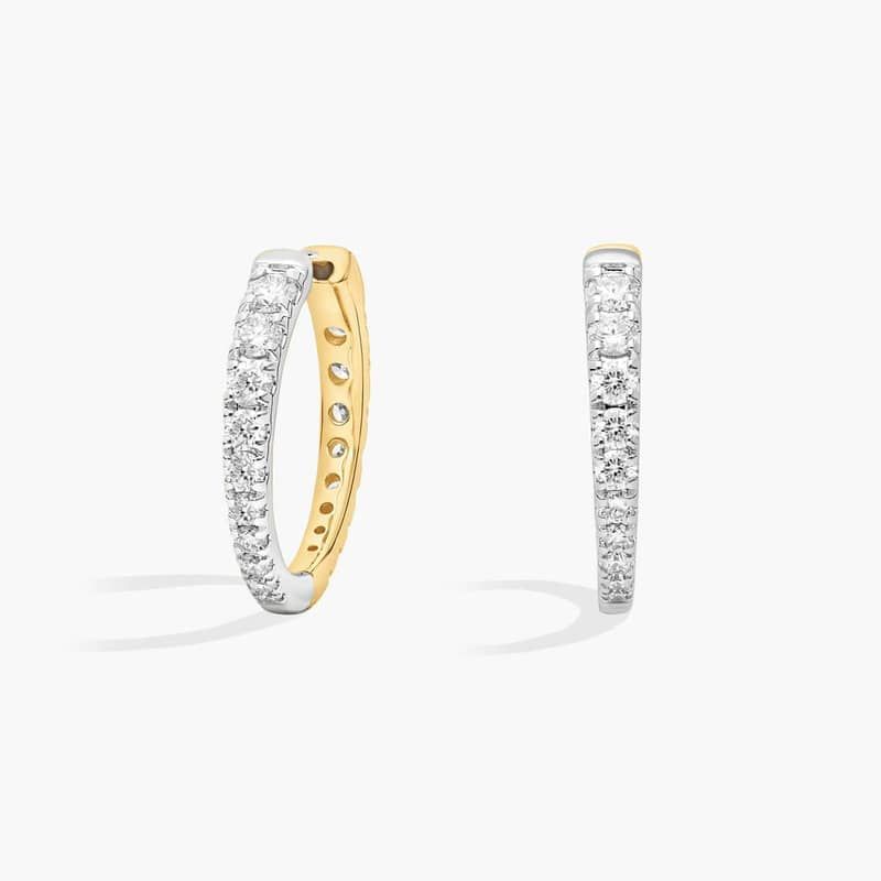 Two-Toned Lab Grown Diamond Tapered Hoop Earrings 14K White and Yellow Gold (2 Ct. Tw.)