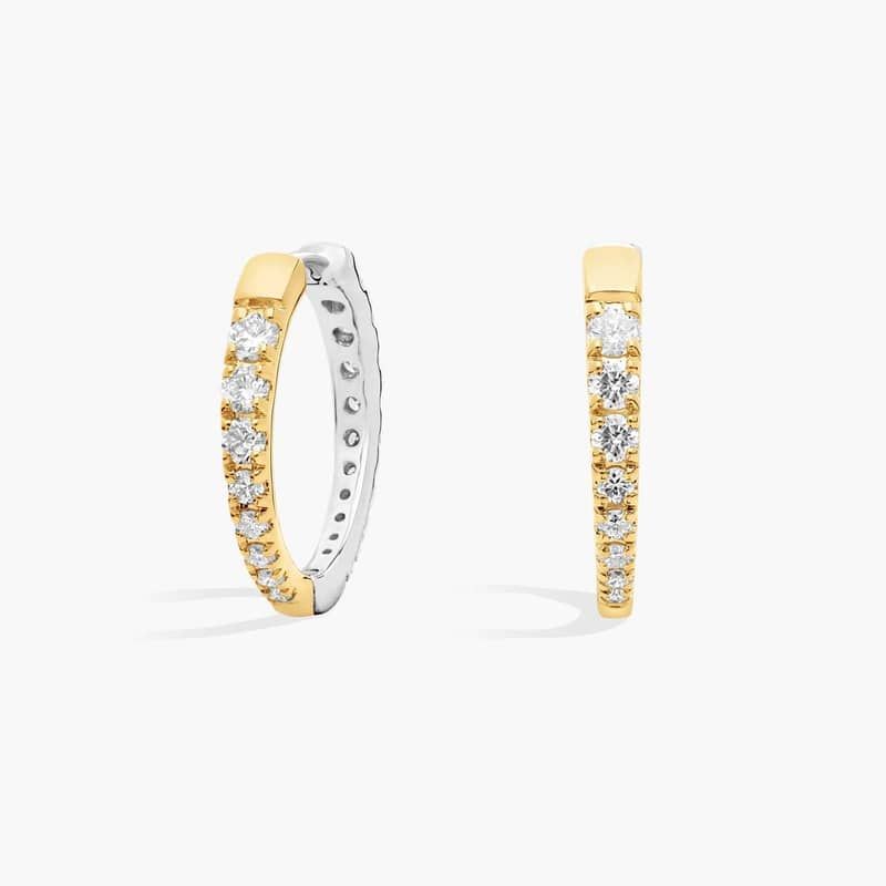 Two-Toned Lab Grown Diamond Tapered Hoop Earrings 14K White and Yellow Gold (2 Ct. Tw.)