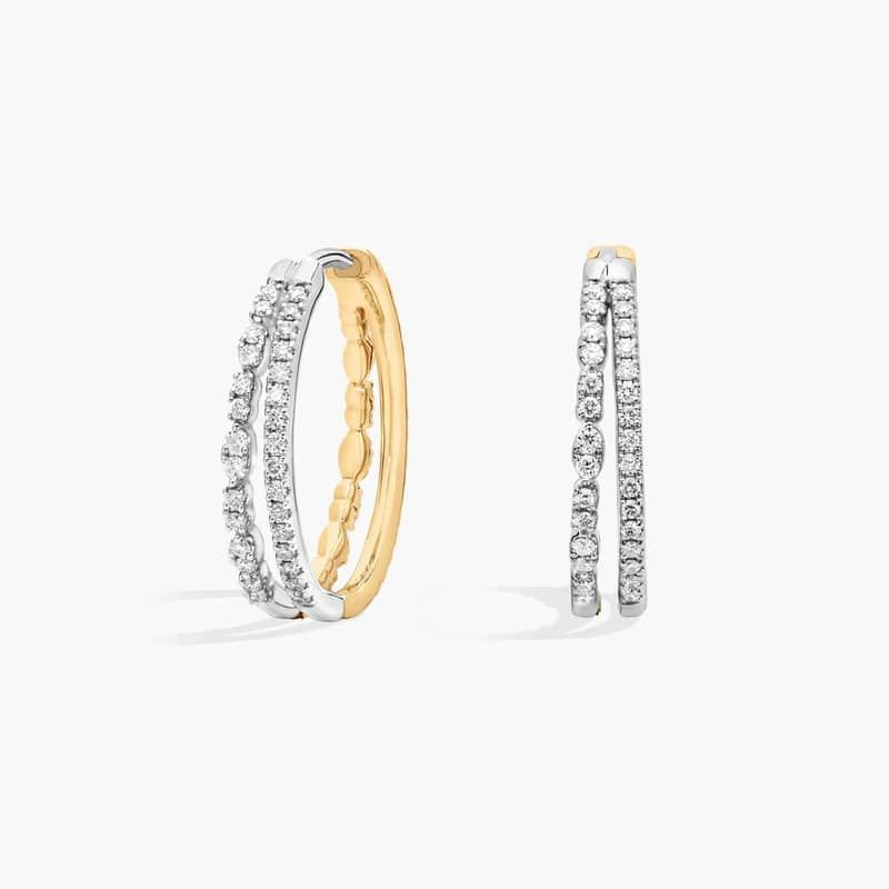 Two-Toned Lab Grown Diamond Double Row Hoop Earrings in 14K White and Yellow Gold (3/4 Ct. Tw.)