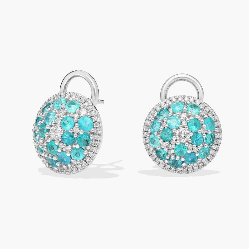 Extraordinary Collection: Dome Brazilian Paraiba Tourmaline and Diamond Fashion Earrings in 18k White Gold