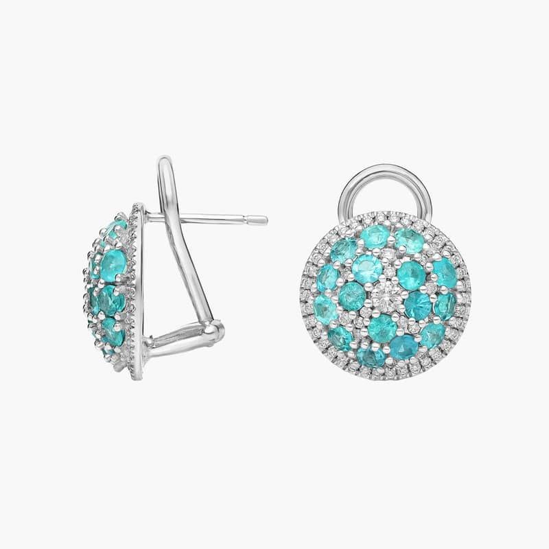 Extraordinary Collection: Dome Brazilian Paraiba Tourmaline and Diamond Fashion Earrings in 18k White Gold