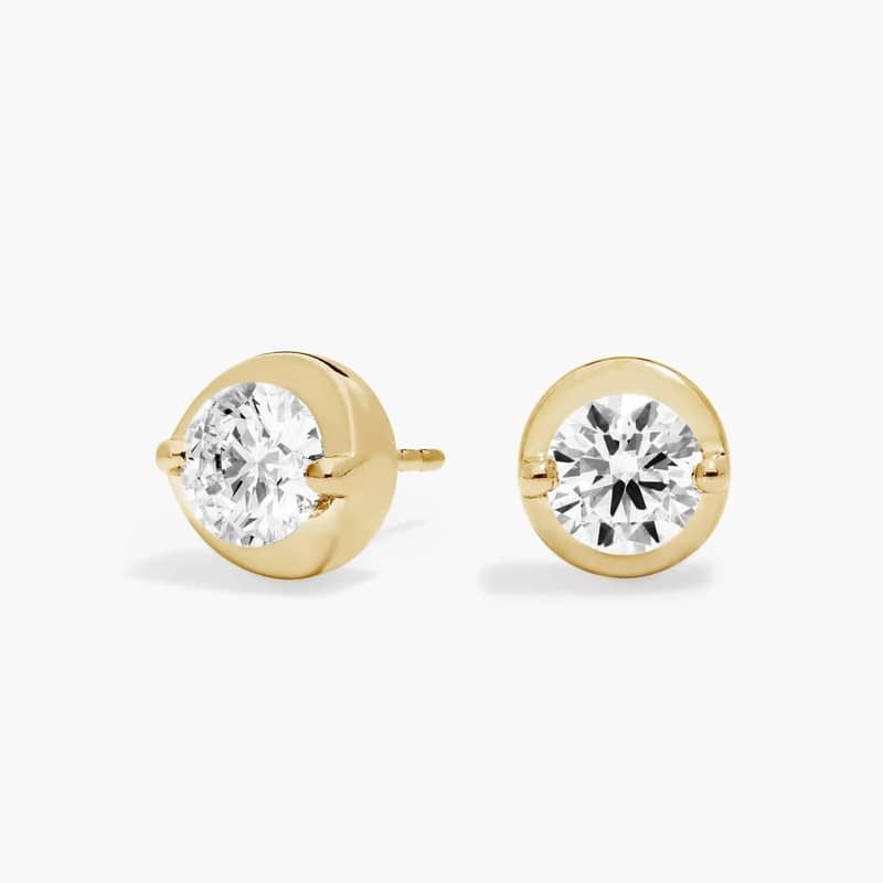 Illusion Stud Earrings With Lab-Grown Diamonds In 14K Yellow Gold