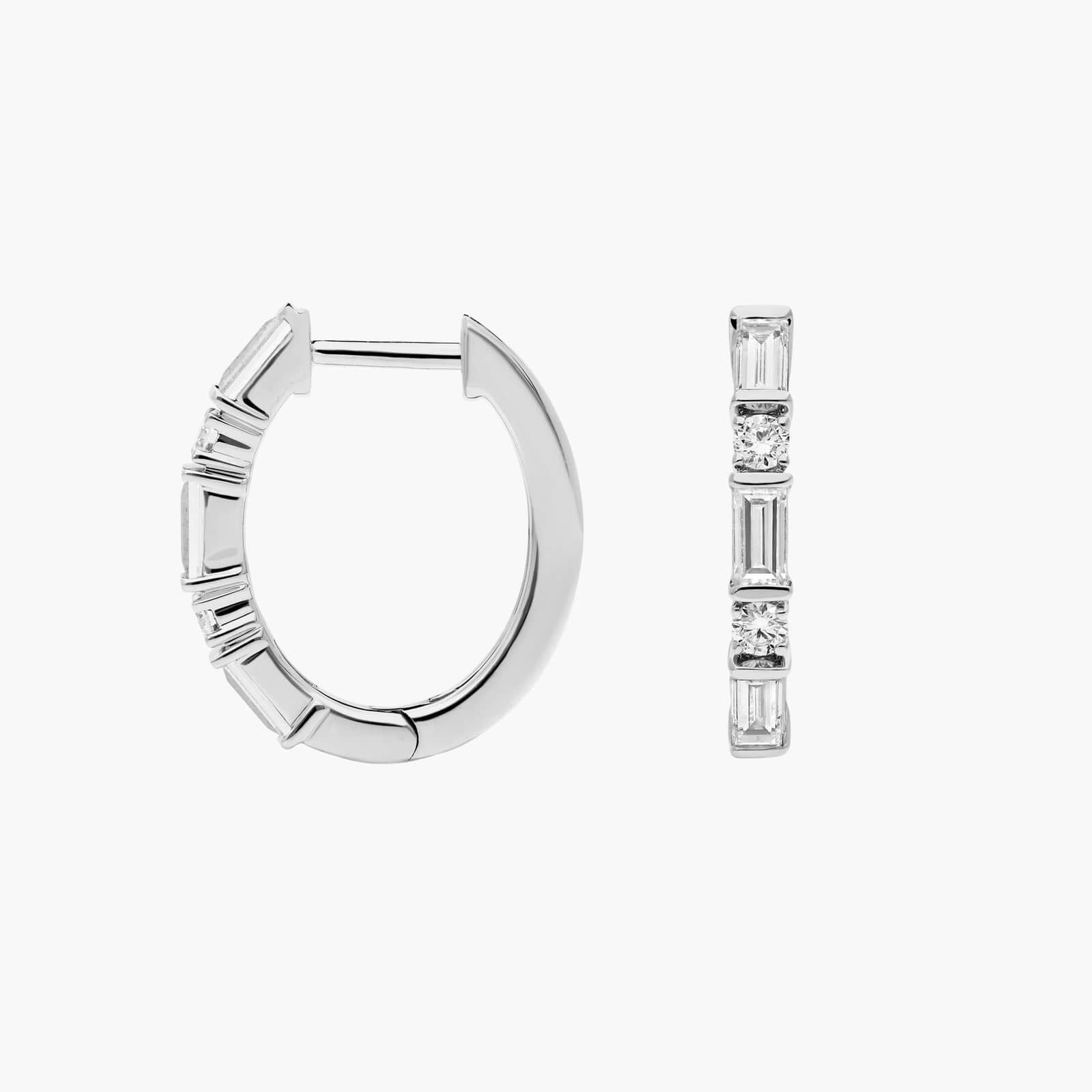 Diamond Hoop Earrings With 1 CTW Round And Baguette Cut Lab-Grown Diamonds in 14K White Gold