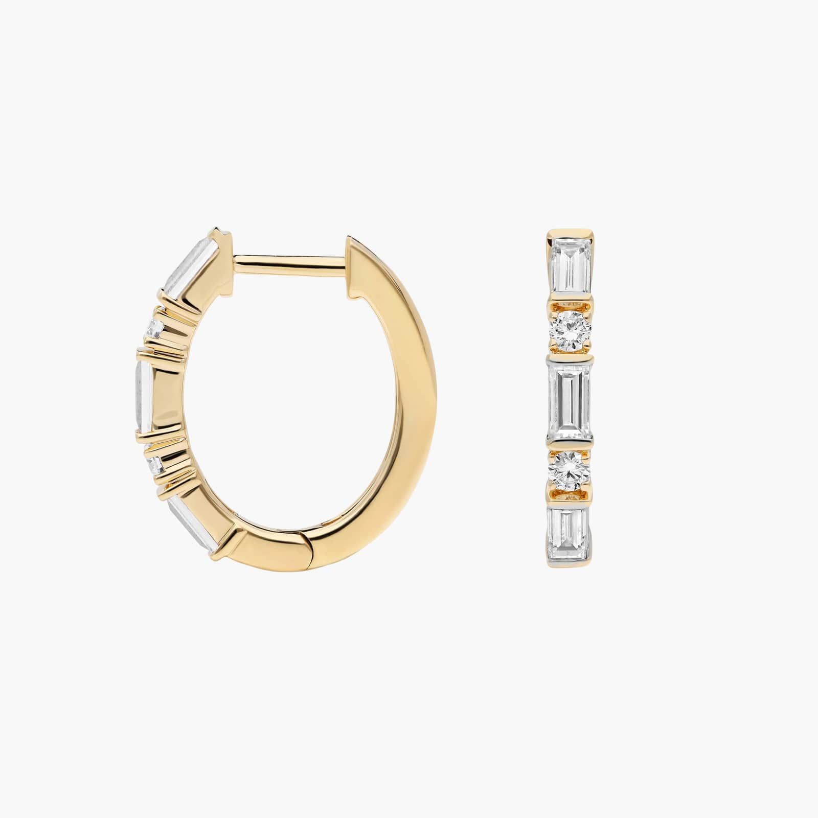 Diamond Hoop Earrings With 1 CTW Round And Baguette Cut Lab-Grown Diamonds in 14K Yellow Gold