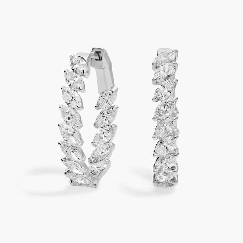 Hoop Earrings With 4 CTW Marquise Cut Lab-Grown Diamonds In 14K White Gold