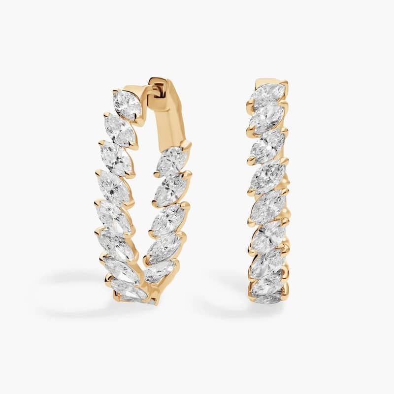Hoop Earrings With 4 CTW Marquise Cut Lab-Grown Diamonds In 14K Yellow Gold