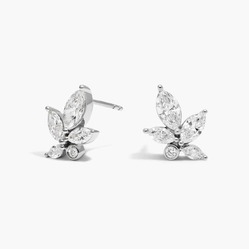 Cluster Stud Earrings With 1.75 CTW Round And Marquise Cut Lab-Grown Diamonds In 14K White Gold