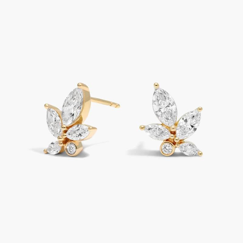 Cluster Stud Earrings With 1.75 CTW Round And Marquise Cut Lab-Grown Diamonds In 14K Yellow Gold