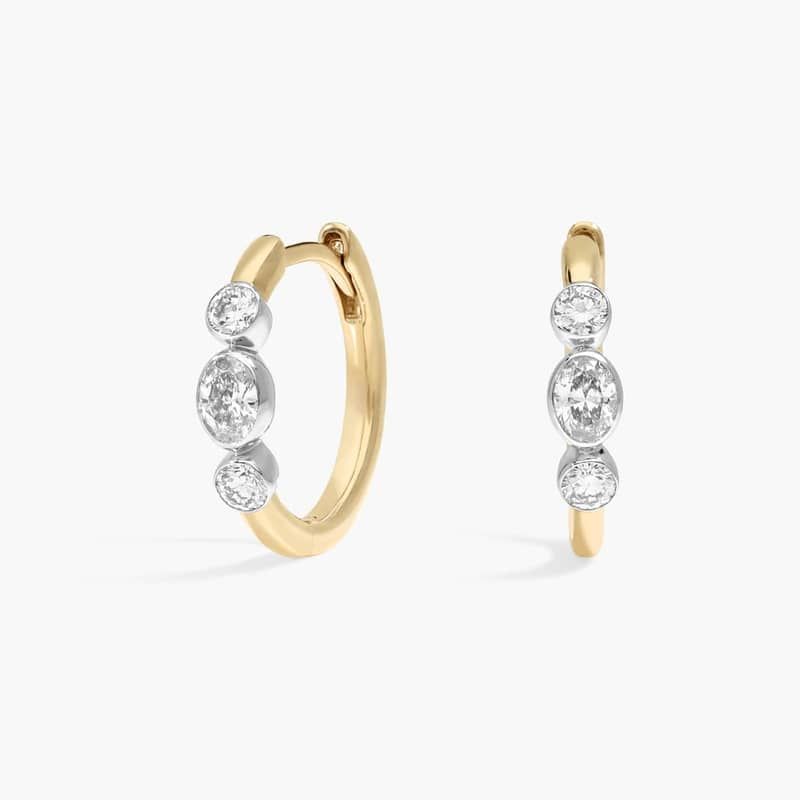 Alternating Two Toned Diamond Hoop Earrings with 0.5 CTW Round and Oval Cut Lab-Grown Diamonds in 14K White & Yellow Gold