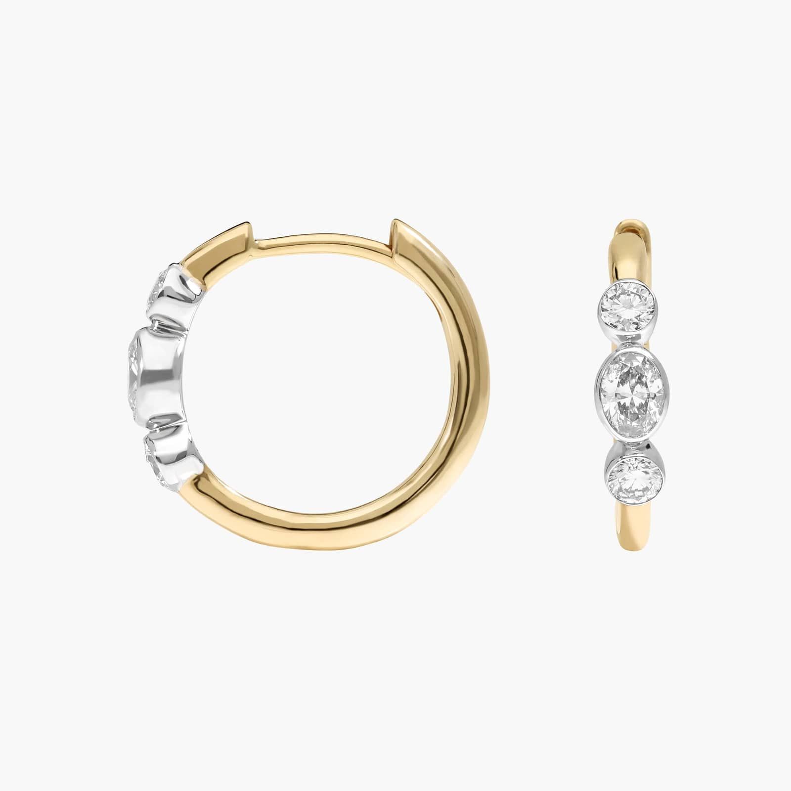 Alternating Two Toned Diamond Hoop Earrings with 0.5 CTW Round and Oval Cut Lab-Grown Diamonds in 14K White & Yellow Gold