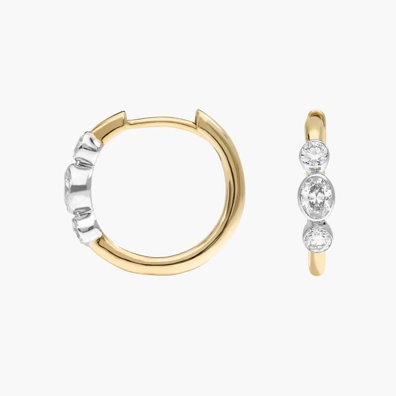 Alternating Two Toned Diamond Hoop Earrings with 0.5 CTW Round and Oval Cut Lab-Grown Diamonds in 14K White & Yellow Gold