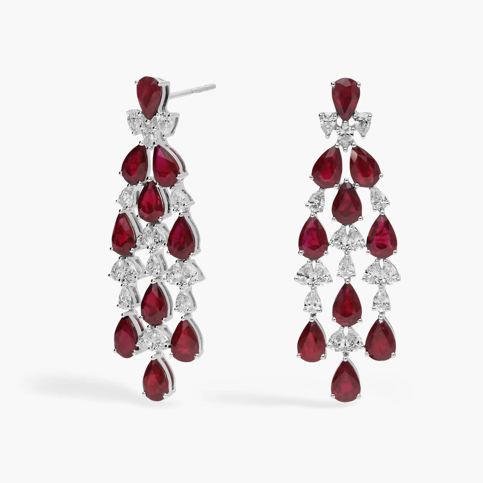 Pear Shaped Ruby & Diamond Dangle Earrings with 2 CTW Diamonds in 18K White Gold
