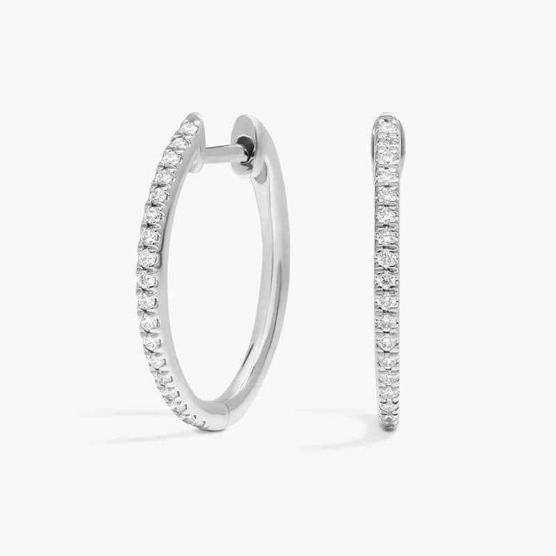 Diamond Hoop Earrings with 0.25 CTW Round Cut Lab-Grown Diamonds in 14K White Gold