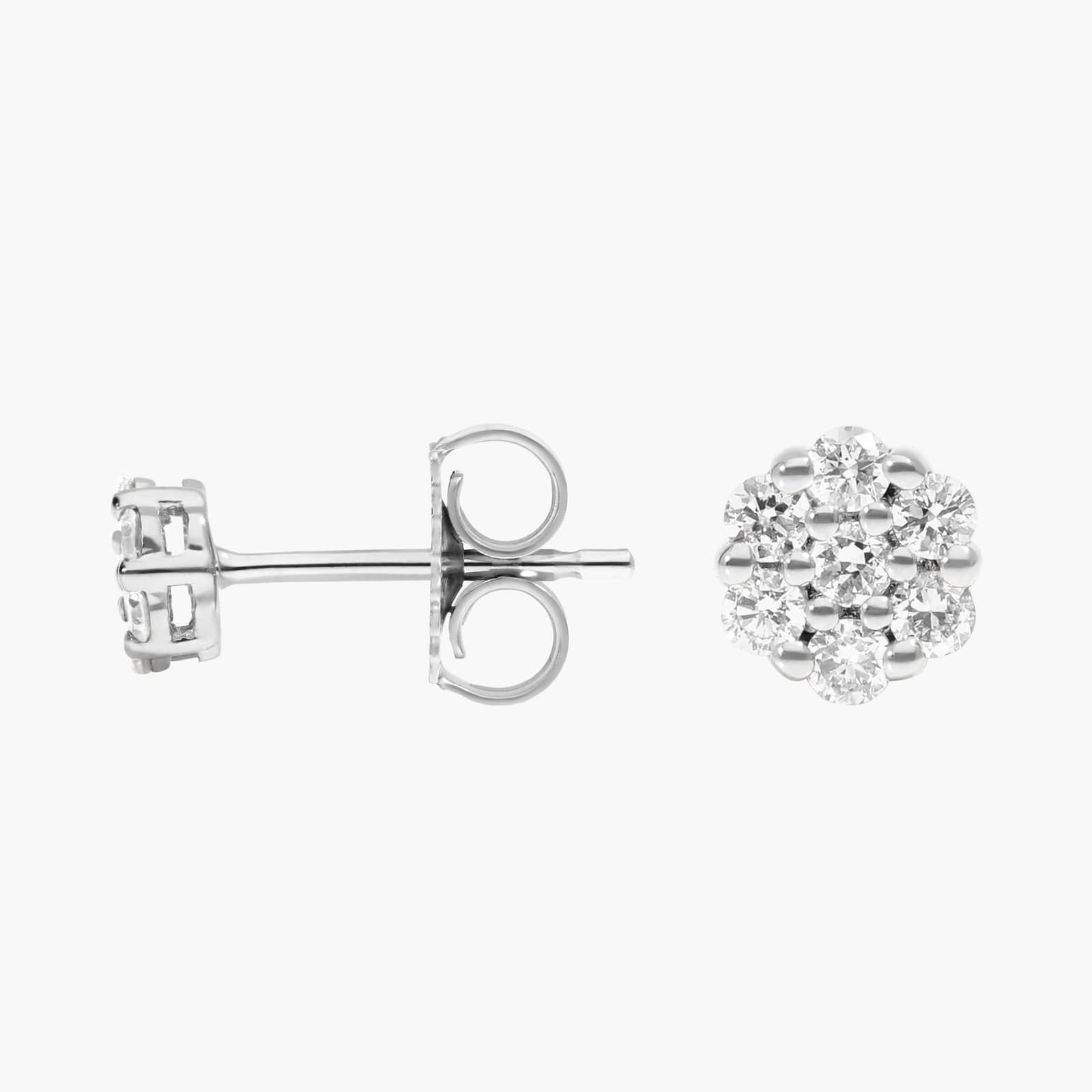 Cluster Diamond Stud Flower Earrings with 0.25 CTW Round Cut Lab-Grown Diamonds in 14K White Gold