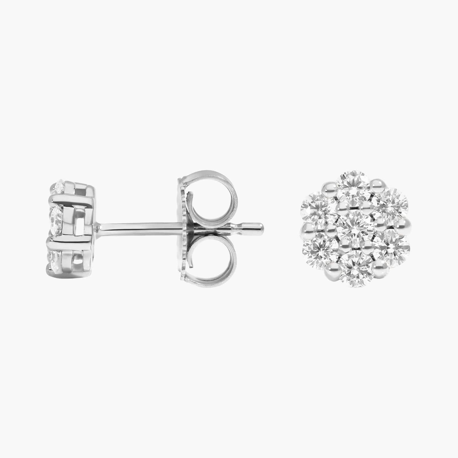 Cluster Diamond Stud Flower Earrings with 0.5 CTW Round Cut Lab-Grown Diamonds in 14K White Gold