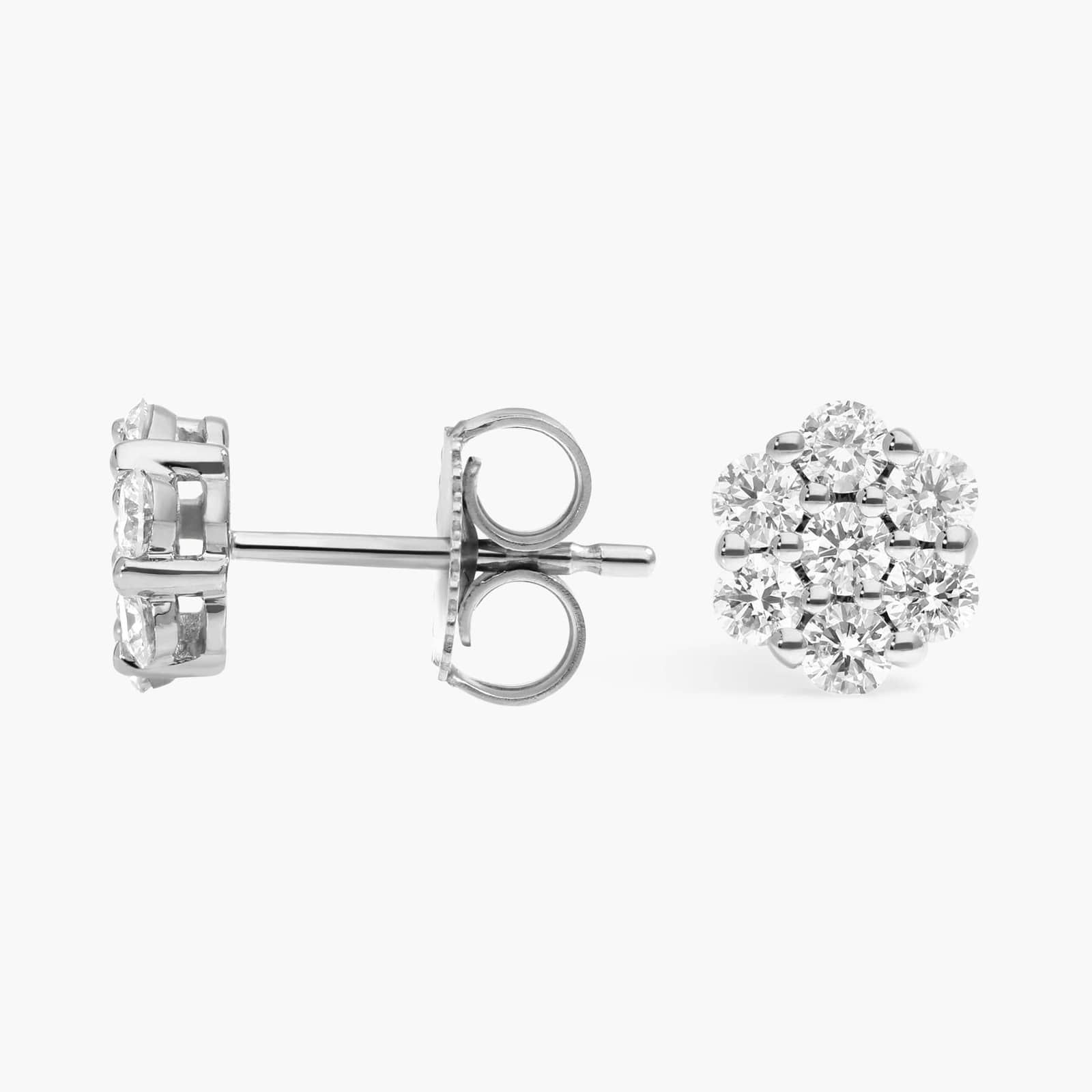 Cluster Diamond Stud Flower Earrings with 0.75 CTW Round Cut Lab-Grown Diamonds in 14K White Gold