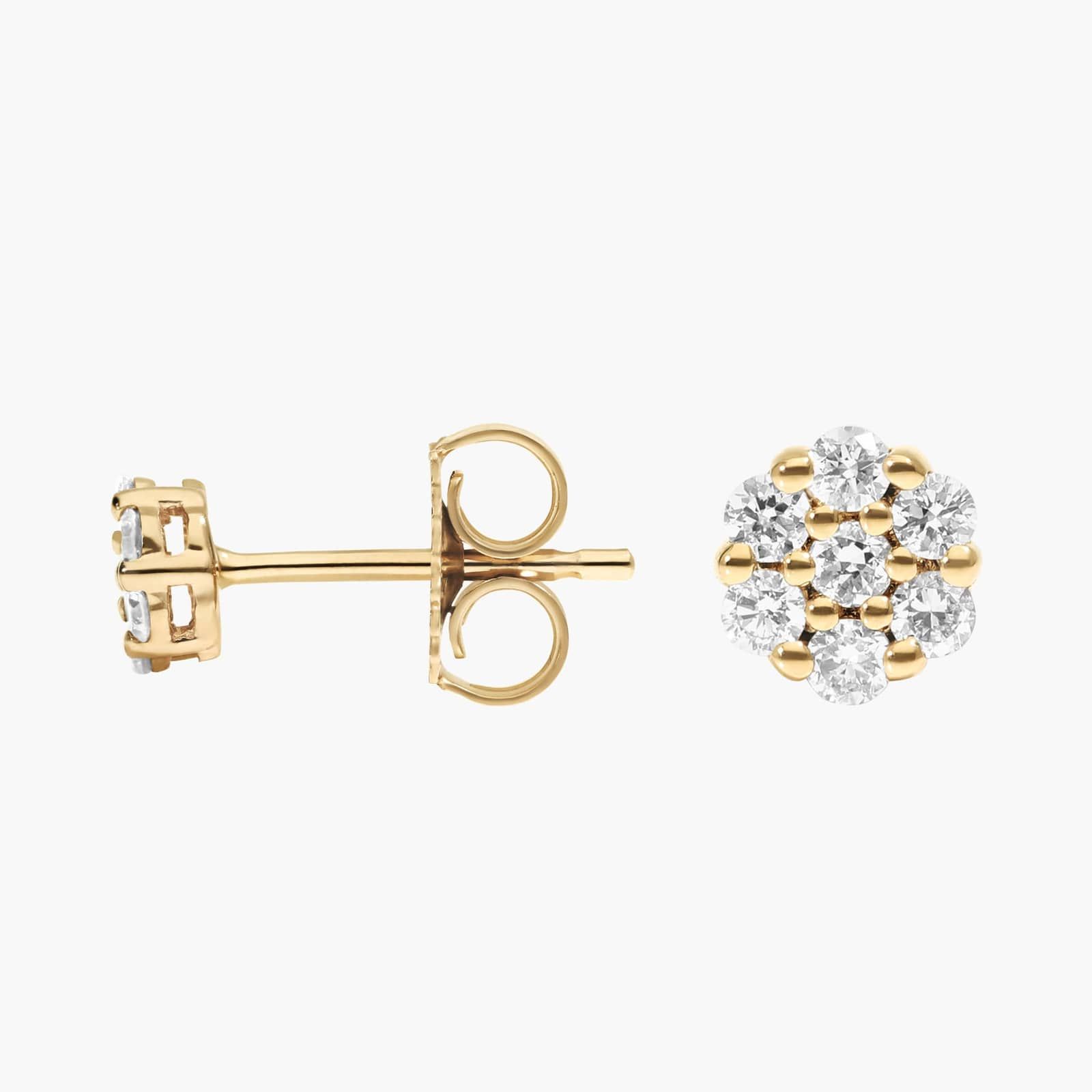 Cluster Diamond Stud Flower Earrings with 0.25 CTW Round Cut Lab-Grown Diamonds in 14K Yellow Gold