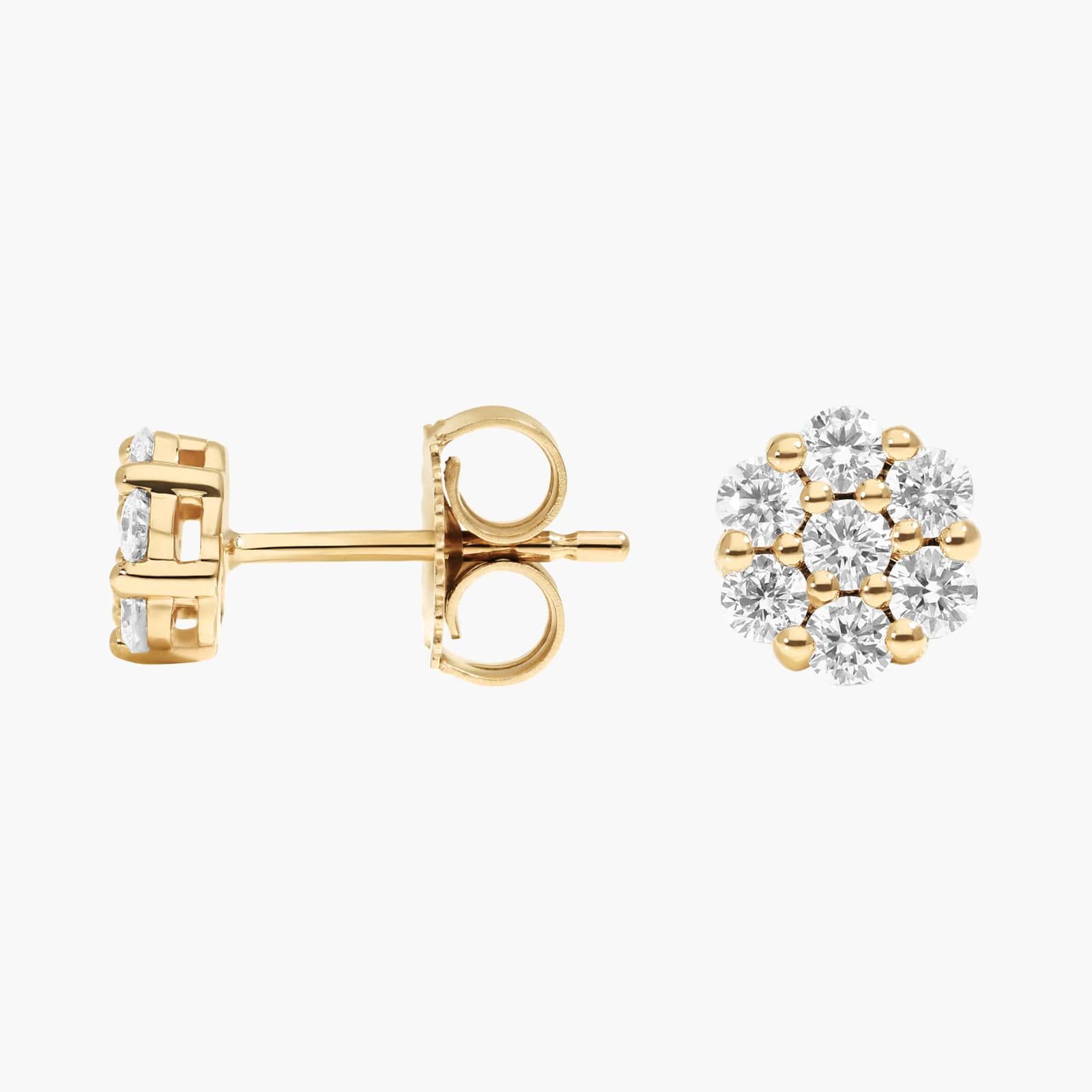 Cluster Diamond Stud Flower Earrings with 0.5 CTW Round Cut Lab-Grown Diamonds in 14K Yellow Gold