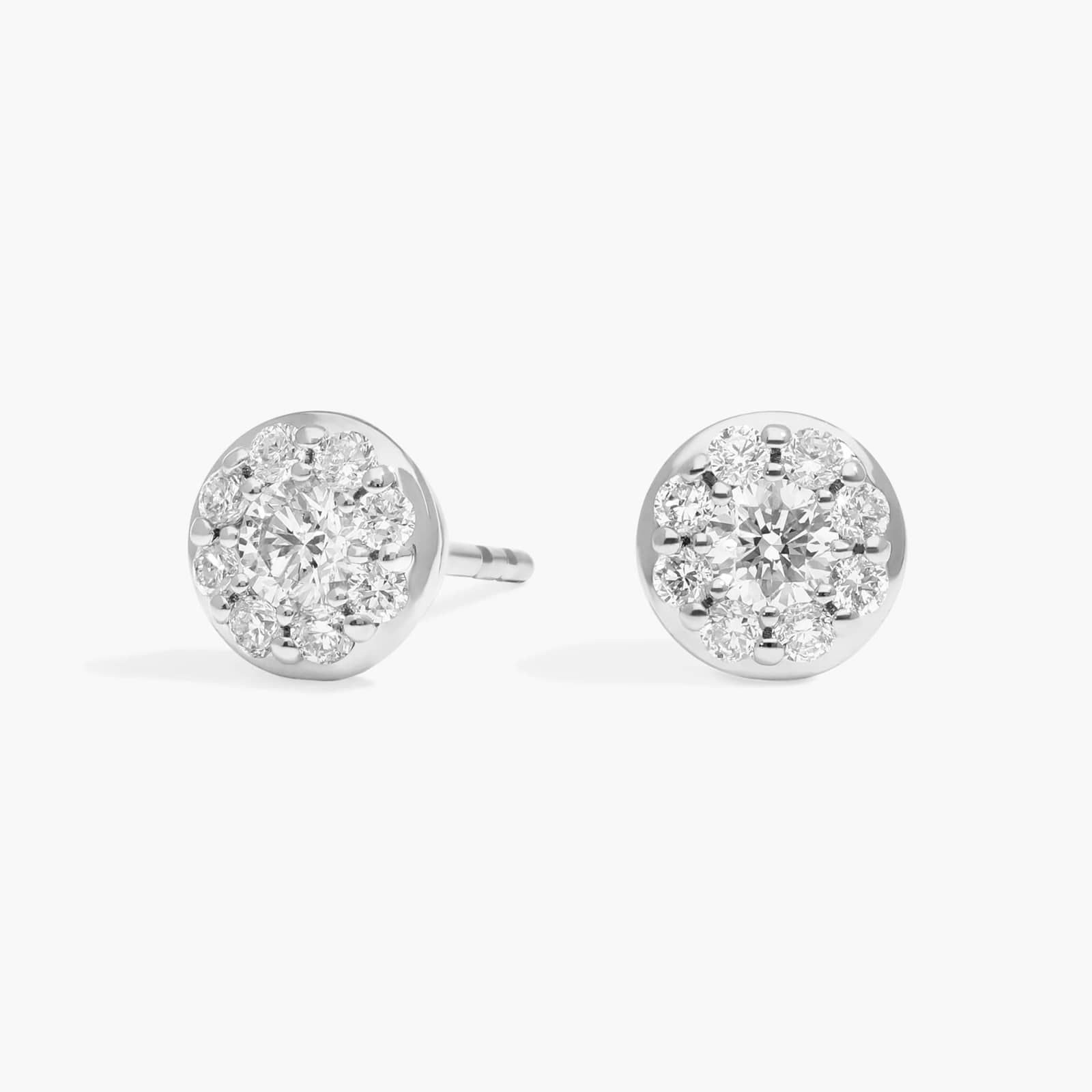 Cluster Diamond Stud Circle Earrings with 0.5 CTW Round Cut Lab-Grown Diamonds in 14K White Gold