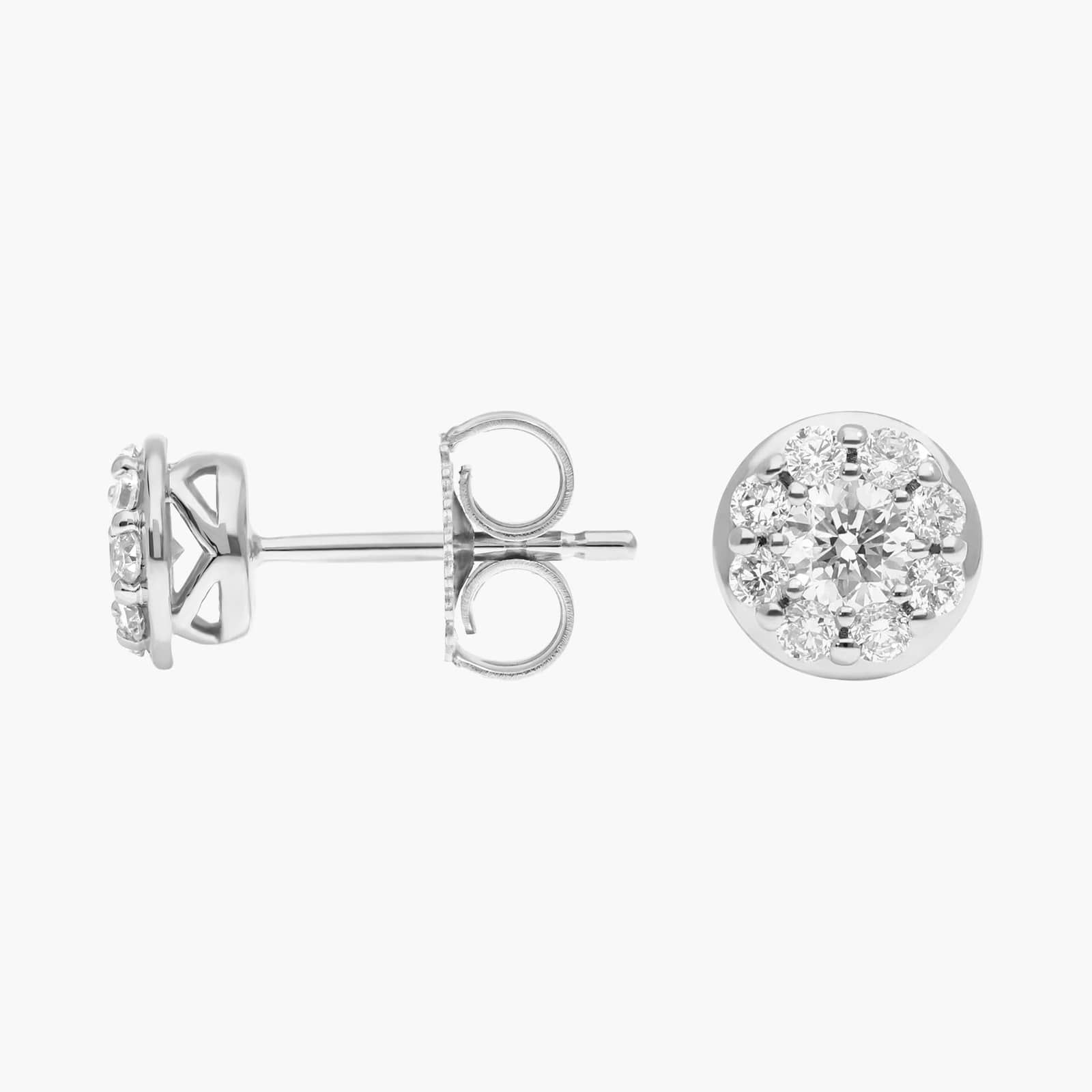 Cluster Diamond Stud Circle Earrings with 0.5 CTW Round Cut Lab-Grown Diamonds in 14K White Gold