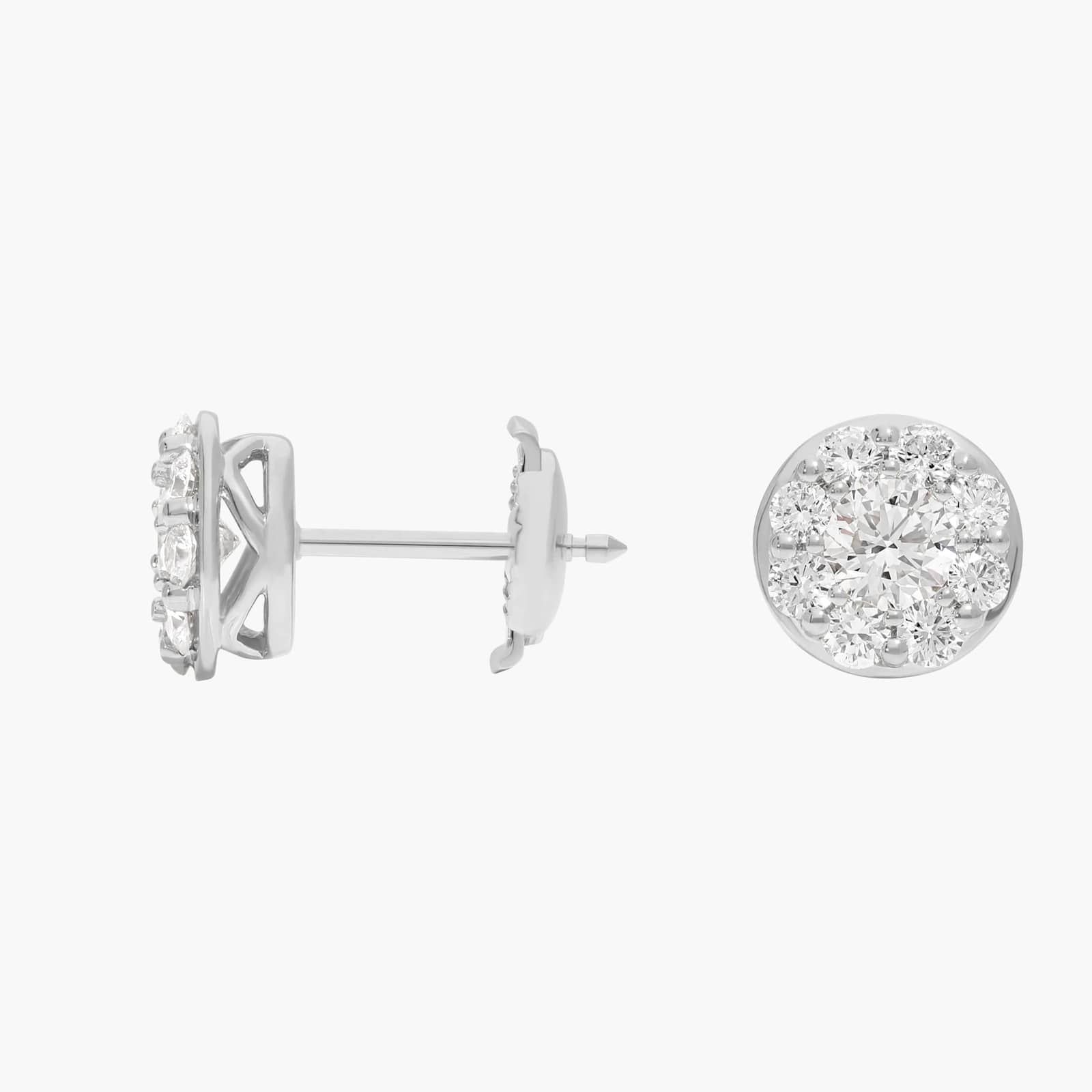 Cluster Diamond Stud Circle Earrings with 1 CTW Round Cut Lab-Grown Diamonds in 14K White Gold